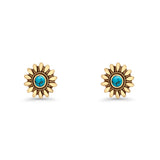 Sunflower Stud Earring 8.6mm Lab Created Opal Oxidized 925 Sterling Silver