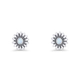 Sunflower Stud Earring 8.6mm Lab Created Opal Oxidized 925 Sterling Silver