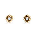 Sunflower Stud Earring 8.6mm Lab Created Opal Oxidized 925 Sterling Silver