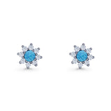 Flower Stud Earring Lab Created Opal & Cubic Zirconia 925 Sterling Silver