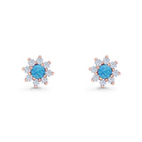 Flower Stud Earring Lab Created Opal & Cubic Zirconia 925 Sterling Silver