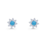 Flower Stud Earring Lab Created Opal & Cubic Zirconia 925 Sterling Silver