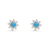 Flower Stud Earring Lab Created Opal & Cubic Zirconia 925 Sterling Silver