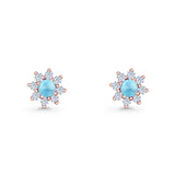 Flower Stud Earring Lab Created Opal & Cubic Zirconia 925 Sterling Silver