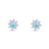 Flower Stud Earring Lab Created Opal & Cubic Zirconia 925 Sterling Silver