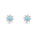 Flower Stud Earring Lab Created Opal & Cubic Zirconia 925 Sterling Silver