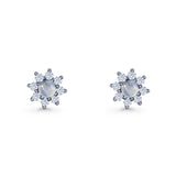 Flower Stud Earring Lab Created Opal & Cubic Zirconia 925 Sterling Silver