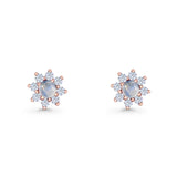 Flower Stud Earring Lab Created Opal & Cubic Zirconia 925 Sterling Silver