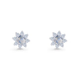 Flower Stud Earring Lab Created Opal & Cubic Zirconia 925 Sterling Silver