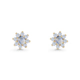 Flower Stud Earring Lab Created Opal & Cubic Zirconia 925 Sterling Silver