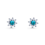 Flower Stud Earring Lab Created Opal & Cubic Zirconia 925 Sterling Silver