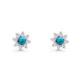 Flower Stud Earring Lab Created Opal & Cubic Zirconia 925 Sterling Silver