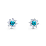 Flower Stud Earring Lab Created Opal & Cubic Zirconia 925 Sterling Silver