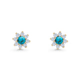 Flower Stud Earring Lab Created Opal & Cubic Zirconia 925 Sterling Silver