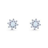 Flower Stud Earring Lab Created Opal & Cubic Zirconia 925 Sterling Silver
