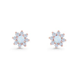 Flower Stud Earring Lab Created Opal & Cubic Zirconia 925 Sterling Silver