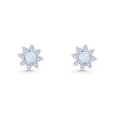 Flower Stud Earring Lab Created Opal & Cubic Zirconia 925 Sterling Silver