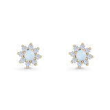 Flower Stud Earring Lab Created Opal & Cubic Zirconia 925 Sterling Silver