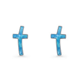 Cross Stud Earring Lab Created White Opal 925 Sterling Silver