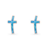 Cross Stud Earring Lab Created White Opal 925 Sterling Silver