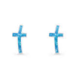 Cross Stud Earring Lab Created White Opal 925 Sterling Silver