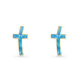 Cross Stud Earring Lab Created White Opal 925 Sterling Silver