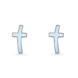 Cross Stud Earring Lab Created White Opal 925 Sterling Silver