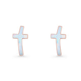 Cross Stud Earring Lab Created White Opal 925 Sterling Silver