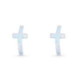 Cross Stud Earring Lab Created White Opal 925 Sterling Silver