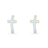 Cross Stud Earring Lab Created White Opal 925 Sterling Silver