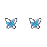 Butterfly Stud Earring Lab Created Opal Push Back 925 Sterling Silver