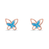 Butterfly Stud Earring Lab Created Opal Push Back 925 Sterling Silver
