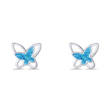 Butterfly Stud Earring Lab Created Opal Push Back 925 Sterling Silver