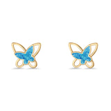 Butterfly Stud Earring Lab Created Opal Push Back 925 Sterling Silver