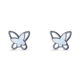 Butterfly Stud Earring Lab Created Opal Push Back 925 Sterling Silver