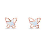 Butterfly Stud Earring Lab Created Opal Push Back 925 Sterling Silver