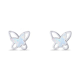Butterfly Stud Earring Lab Created Opal Push Back 925 Sterling Silver