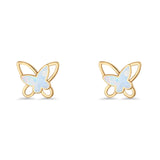Butterfly Stud Earring Lab Created Opal Push Back 925 Sterling Silver