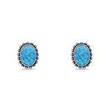 Oval Solitaire 6.8mm Beaded Stud Earring Lab Created Opal 925 Sterling Silver