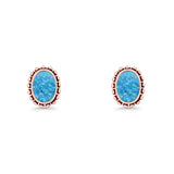 Oval Solitaire 6.8mm Beaded Stud Earring Lab Created Opal 925 Sterling Silver