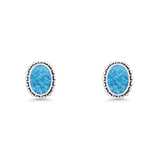 Oval Solitaire 6.8mm Beaded Stud Earring Lab Created Opal 925 Sterling Silver