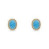 Oval Solitaire 6.8mm Beaded Stud Earring Lab Created Opal 925 Sterling Silver