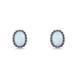 Oval Solitaire 6.8mm Beaded Stud Earring Lab Created Opal 925 Sterling Silver