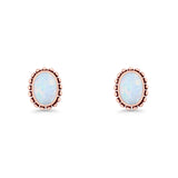 Oval Solitaire 6.8mm Beaded Stud Earring Lab Created Opal 925 Sterling Silver