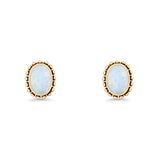 Oval Solitaire 6.8mm Beaded Stud Earring Lab Created Opal 925 Sterling Silver