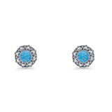 Sunflower Stud Earring 8.8mm Lab Created Opal Oxidized 925 Sterling Silver