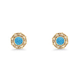 Sunflower Stud Earring 8.8mm Lab Created Opal Oxidized 925 Sterling Silver