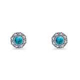 Sunflower Stud Earring 8.8mm Lab Created Opal Oxidized 925 Sterling Silver