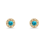Sunflower Stud Earring 8.8mm Lab Created Opal Oxidized 925 Sterling Silver
