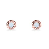 Sunflower Stud Earring 8.8mm Lab Created Opal Oxidized 925 Sterling Silver